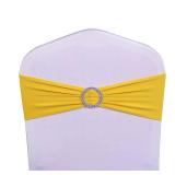 WENSINL Pack of 50 Spandex Yellow Chair Sashes Bows Elastic Chair Bands with Buckle Slider Sashes Bows for Wedding Decorations Without White Covers (Yellow) - Retail: $29