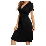 WEACZZY Summer Dress for Women Casual Short Sleeve Black Dresses Wrap V-Neck Party Dress with Pockets,Black,XL - Retail: $29