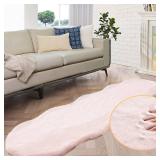 ORINOVA Pink Plush Washable Fluffy Fur Rugs for Living Room Shag Faux Rabbit Fuzzy Fur Area Rugs for Bedroom 2x6 Rug Oblong Nursery Rug - Retail: $30