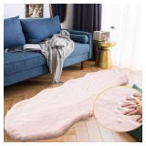 ORINOVA Pink Plush Washable Fluffy Fur Rugs for Living Room Shag Faux Rabbit Fuzzy Fur Area Rugs for Bedroom 2x6 Rug Oblong Nursery Rug - Retail: $30