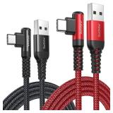 AINOPE USB C Cord 3.1A Fast Charge, [2-Pack, 6.6ft] Type C Charging Cable Right Angle, Resistant Nylon Braided USB-A to USB-C Charge Compatible Galaxy S10 S9 S8 Plus S21, V30,V20,G6, Type C Charger - 