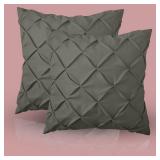 eBeddy Linens European Square Pinch Pleated Pintuck Pillow Shams Set  Dark Grey Egyptian Cotton Envelope Closure, 800-TC, Soft, Cozy and Breathable 26x26 Inch Cushion Cover for Sofa, Couch and Bedro