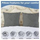 eBeddy Linens European Square Pinch Pleated Pintuck Pillow Shams Set  Dark Grey Egyptian Cotton Envelope Closure, 800-TC, Soft, Cozy and Breathable 26x26 Inch Cushion Cover for Sofa, Couch and Bedro