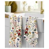 Miss Adola Flour Sack Kitchen Towels - Set of 2 Spring Dish Towels with Hanging Loop 18x26 Inch Absorbent Reusable Cotton Cloths for Cleaning Cute Design Home Decorative Housewarming, Vintage Flower -