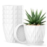 UOUZ 4 Inch Small Pots for Plants, 5 Pack Waffle Texture Small Plant Pots for Succulents, Plastic Planter with Drainage Holes and Saucers for Indoor Outdoor Plants, Flowers, Herbs, Seedlings, White - 