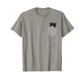Cute Cat Peeking In Pocket T-Shirt Cat Lover TShirts T-Shirt M - Retail: $18