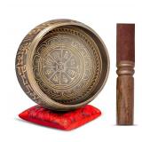 Tibetan Singing Bowl Set Authentic  Handmade in Nepal Sound and Meditation Bowl  Spiritual Decor for Yoga, Wellness Spaces and Relaxation by Himalayan Bazaar (Brown and Red) - Retail: $26