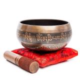 Tibetan Singing Bowl Set Authentic  Handmade in Nepal Sound and Meditation Bowl  Spiritual Decor for Yoga, Wellness Spaces and Relaxation by Himalayan Bazaar (Brown and Red) - Retail: $26