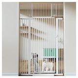 COMOMY 71\" Extra Tall Pet Gate for Cats, 29.5-40.6\" Extra Wide with Adjustable Cat Door, Pressure Mounted Easy Walk Through Gate with Door for Stairs, Doorways, Kitchen (Black) - Retail: $160