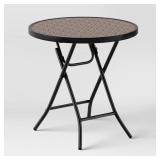 18.11\"x19.09\" Glass Folding Round Outdoor Patio Accent Table Black/Brown - Room Essentials