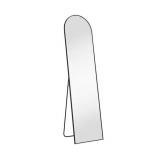 16 in. W x 59 in. H Aluminum Alloy Frame Black Arched Floor Mirror with Floor Stand and Wall Mounted Hooks - Retail: $60