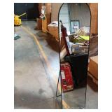 16 in. W x 59 in. H Aluminum Alloy Frame Black Arched Floor Mirror with Floor Stand and Wall Mounted Hooks - Retail: $60