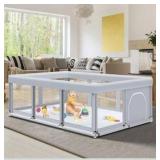 74\" x 50\" Large Baby Playpen, Baby Playard for Babies and Toddlers, Baby Fence Play Pens for Indoor & Outdoor, Sturdy Safety Play Yard with Soft Breathable Mesh, Anti-Fall, Grey