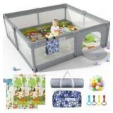 Baby Playpen 79\" X 71\", LUTIKIANG Play Yard for Babies and Toddlers with Mat, Safety Extra Large Baby Fence Area, Indoor & Outdoor Kids Activity Play Center with Anti-Slip Suckers and Zipper Gate