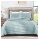 Exclusivo Mezcla Reversible Full Queen Quilt Bedding Set with Pillow Shams, Lightweight Quilts Queen Size, Soft Bedspreads Bed Coverlets for All Seasons - (Light Blue, 90\"x96\")