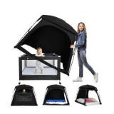Blackout Sleep Tent for Toddler Travel Bed, fits Pack N Play, Mini Crib, Kids Air Mattress & Cot, Baby Sleep Pod with Fan Pouch & Monitor Pouch, Portable & Easy Setup, Great for Room Sharing