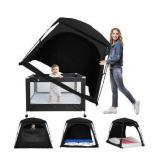 Blackout Sleep Tent for Toddler Travel Bed, fits Pack N Play, Mini Crib, Kids Air Mattress & Cot, Baby Sleep Pod with Fan Pouch & Monitor Pouch, Portable & Easy Setup, Great for Room Sharing