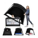 Blackout Sleep Tent for Toddler Travel Bed, fits Pack N Play, Mini Crib, Kids Air Mattress & Cot, Baby Sleep Pod with Fan Pouch & Monitor Pouch, Portable & Easy Setup, Great for Room Sharing