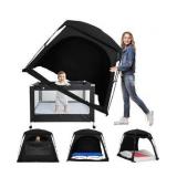 Blackout Sleep Tent for Toddler Travel Bed, fits Pack N Play, Mini Crib, Kids Air Mattress & Cot, Baby Sleep Pod with Fan Pouch & Monitor Pouch, Portable & Easy Setup, Great for Room Sharing