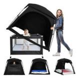 Blackout Sleep Tent for Toddler Travel Bed, fits Pack N Play, Mini Crib, Kids Air Mattress & Cot, Baby Sleep Pod with Fan Pouch & Monitor Pouch, Portable & Easy Setup, Great for Room Sharing