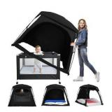 Blackout Sleep Tent for Toddler Travel Bed, fits Pack N Play, Mini Crib, Kids Air Mattress & Cot, Baby Sleep Pod with Fan Pouch & Monitor Pouch, Portable & Easy Setup, Great for Room Sharing