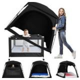 Blackout Sleep Tent for Toddler Travel Bed, fits Pack N Play, Mini Crib, Kids Air Mattress & Cot, Baby Sleep Pod with Fan Pouch & Monitor Pouch, Portable & Easy Setup, Great for Room Sharing