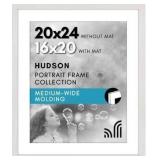 Americanflat 20x24 Picture Frame with Polished Plexiglass - Use as 16x20 Frame with Mat or Display 20x24 Photo Without Mat - Hudson Collection - Wide Picture Frames for Wall Display - White