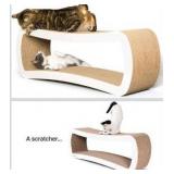 PetFusion Jumbo Cat Scratcher Lounge, White. 39 x 11 x 14 inch 4 Cardboard Scratching Surfaces and 2 Levels, Scratch, Play, Perch, and Hide100% Recyclable Cardboard Cat Lounge