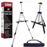 U.S. Art Supply 66\" Silver Metal Tripod Easel Display - Adjustable 18\"- 5.5