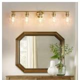 Bathroom Light Fixtures Over Mirror 5-Lights Bathroom Vanity Light with Clear Glass Shade 37.5 inch Modern Wall Sconce Gold Vanity Lighting for Bath