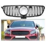 X AUTOHAUX Black Chrome Silver Tone Front Upper Hood Bumper Grille Grill for Mercedes-Benz GLE 2015-2019 Front Upper Bumper Kidney Grille Grill 1pcs