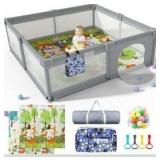Baby Playpen 79\" X 71\", LUTIKIANG Play Yard for Babies and Toddlers with Mat, Safety Extra Large Baby Fence Area, Indoor & Outdoor Kids Activity Play Center with Anti-Slip Suckers and Zipper Gate.