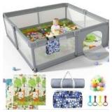 Baby Playpen 79\" X 71\", LUTIKIANG Play Yard for Babies and Toddlers with Mat, Safety Extra Large Baby Fence Area, Indoor & Outdoor Kids Activity Play Center with Anti-Slip Suckers and Zipper Gate.