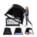 Blackout Sleep Tent for Toddler Travel Bed, fits Pack N Play, Mini Crib, Kids Air Mattress & Cot, Baby Sleep Pod with Fan Pouch & Monitor Pouch, Portable & Easy Setup, Great for Room Sharing
