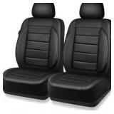 CAR PASS Faux Leather Car Seat Covers Front Seats Only, 3D Foam Support Car Seat Covers, Universal fit for Trucks Vans SUVs Sedans Automotive Comfortable, Airbag Compatible 2 Pieces Front Solid Black