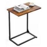 Pipishell C-Shaped Side Table, C-Table for Sofa, End Table with Metal Frame, Large Surface Couch Table for Living Room, Bedroom, and Home Office, Rustic Design, PIET11V
