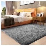 Rugs Fluffy Shaggy Soft Area Rug Non-Slip Indoor Floor Carpet 3x5 Ft Medium Gray