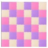 ProSource Foam Puzzle Floor Play Mat for Kids and Babies with Solid Colors, 36 or 16 Interlocking Tiles with Borders, Pink/Purple/Beige