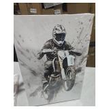 ZUGHRERF Motorbike Trendy Wall Art Black and White Motorcycle Canvas Poster Prints Artwork Cool Racer Sports Pictures Motocross Rider Graffiti Helmet Painting for Boys Teen Man Cave Home Decor 16x24in