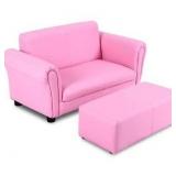 Costzon Kids Couch with Footstool, 2 in 1 Double Seat Children