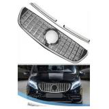 X AUTOHAUX Front Upper Hood Bumper Grille Grill for Mercedes-Benz VITO-Class W477 20-24 Front Upper Bumper Kidney Grille Grill Black Chrome Silver Tone