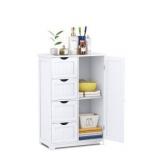 Tangkula Bathroom Floor Cabinet, Freestanding Storage Organizer with 4 Drawers & Single Door, Adjustable Shelf, Multipurpose Bathroom Cabinet for Home Office, 22 x 12 x 32 Inch (White)