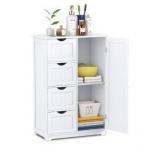 Tangkula Bathroom Floor Cabinet, Freestanding Storage Organizer with 4 Drawers & Single Door, Adjustable Shelf, Multipurpose Bathroom Cabinet for Home Office, 22 x 12 x 32 Inch (White)
