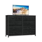 Furnulem Bedroom Dresser for 55" Long TV Stand Entertainment Center Dressers & Chests of Drawers,10 Storage Fabric Drawer, Sturdy Metal Frame Tall Storage Cabinet for Living Room, Entryway, Black 