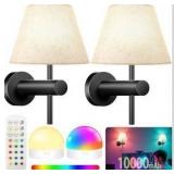 10000mAh Battery Operated Wall Sconces Set of Two, RGB Wireless Rechargeable Wall Lights with Magnetic Bulbs Wall Decor Wall Lamps for Bedroom/Fireplace/RV/Living Room/Corridor