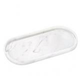 Emibele Bathroom Tray, Resin Oval Vanity Tray Countertop Organizer Toilet Tank Kitchen Tray Decorative Jewelry Storage Tray for Perfume Candles Soap Towel Small Plant Home Decor, M, Marble White