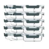 9-Pack,30 Oz Glass Meal Prep Containers 2 Compartments Airtight Lunch Bento Boxes with Lids,