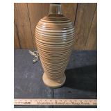 Mid-Century Beige Ribbed Ceramic Table Lamp