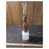 Mid-Century Milk Glass and Wood Table Lamp