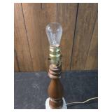 Mid-Century Milk Glass and Wood Table Lamp